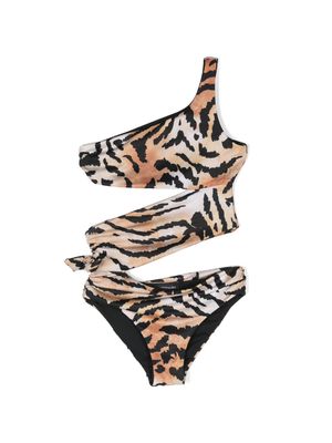 Monnalisa leopard-print cut-out swimsuit - Black