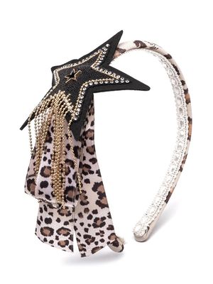 Monnalisa leopard-print star-embellished head band - Neutrals