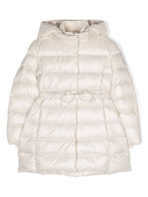 Monnalisa logo-embroidered belted hooded coat - Neutrals