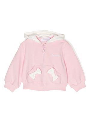 Monnalisa logo-embroidered bow-detail hoodie - Pink