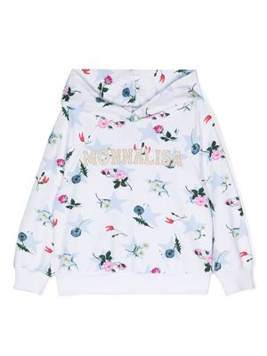 Monnalisa logo-embroidered floral-print hoodie - White