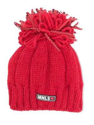 MONNALISA logo-patch knitted beanie - Red