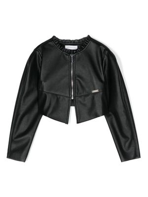 Monnalisa logo-plaque faux-leather jacket - Black