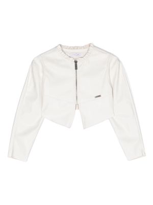 Monnalisa logo-plaque faux-leather jacket - White