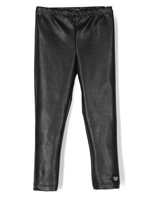 Monnalisa logo-plaque faux-leather trousers - Black