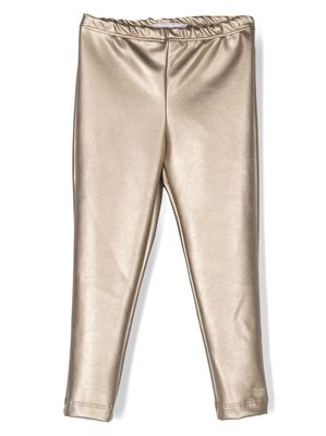 Monnalisa logo-plaque faux-leather trousers - Gold