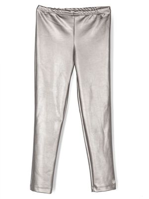 Monnalisa logo-plaque faux-leather trousers - Grey