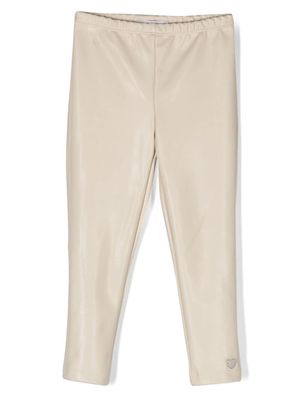 Monnalisa logo-plaque faux-leather trousers - Neutrals