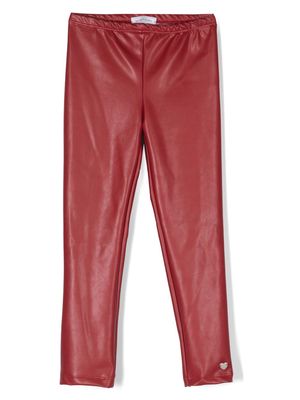 Monnalisa logo-plaque faux-leather trousers - Red