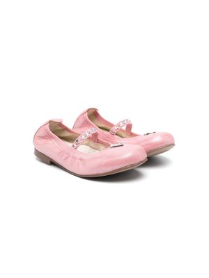 Monnalisa logo-plaque leather ballerina shoes - Pink