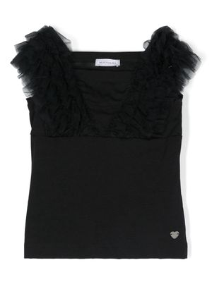 Monnalisa logo-plaque ruffled tank top - Black