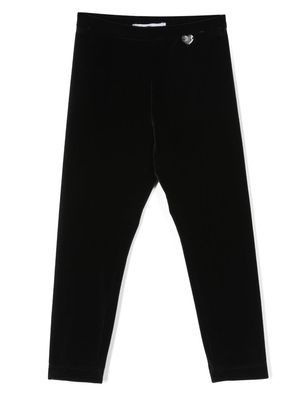 Monnalisa logo-plaque velvet leggings - Black