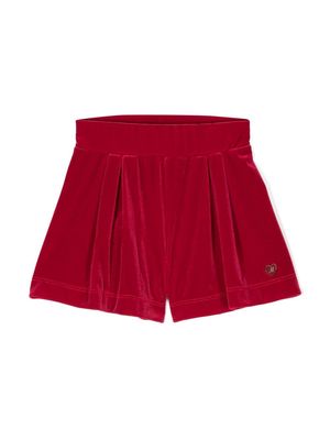 Monnalisa logo-plaque velvet shorts - Red