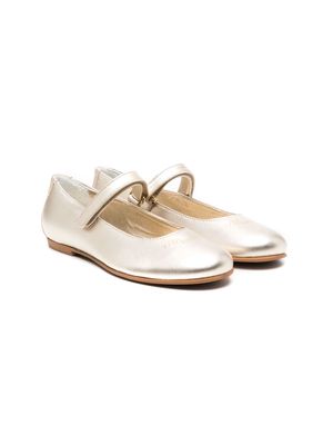 Monnalisa logo-print leather ballerina shoes - Gold
