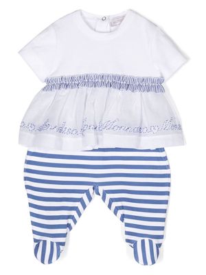 Monnalisa logo-print striped dress set - White