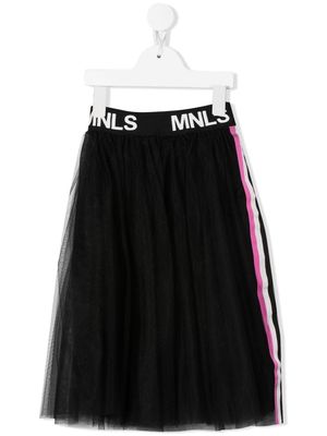 MONNALISA logo-waist striped-edge tutu skirt - Black