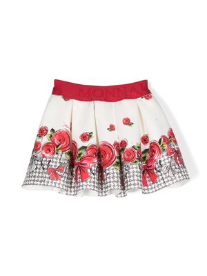 Monnalisa logo-waistband floral-print skirt - White