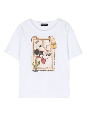 Monnalisa Mickey Mouse-print cotton T-shirt - White