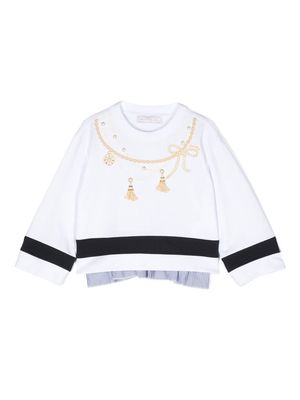 Monnalisa necklace-embroidered sweatshirt - White