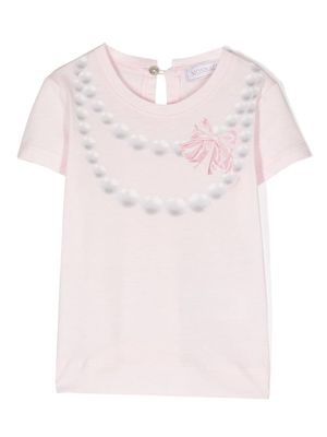 Monnalisa necklace-print cotton T-Shirt - Pink