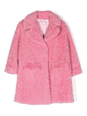 Monnalisa notched-collar faux-shearling single-breasted coat - Pink