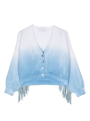 Monnalisa ombré-effect fringed cardigan - Blue