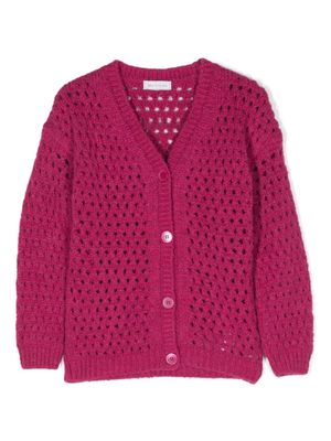 Monnalisa open-knit patch-detail cardigan - Pink