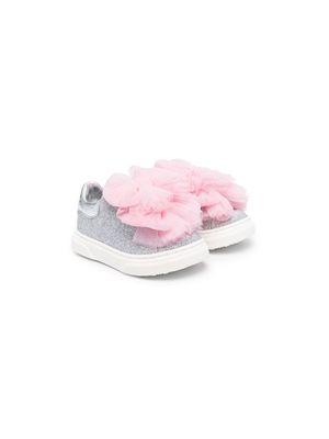 Monnalisa oversize-bows glitter sneakers - Silver