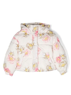 Monnalisa padded floral-print hooded jacket - Neutrals