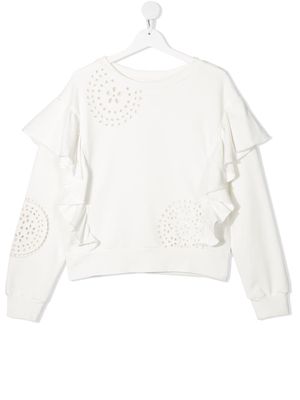Monnalisa perforated ruffled sweatshirt - White