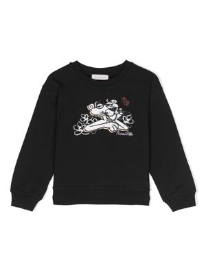 Monnalisa Pink Panther-embroidered cotton sweatshirt - Black