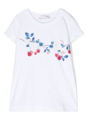Monnalisa rhinestone cherry-print T-shirt - White