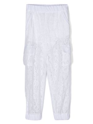 Monnalisa rhinestone-detail lace trousers - White