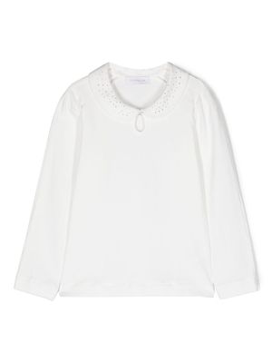 Monnalisa rhinestone-embellished long-sleeve blouse - White