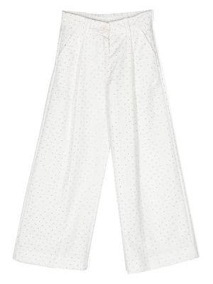 Monnalisa rhinestone-embellished wide-leg trousers - White