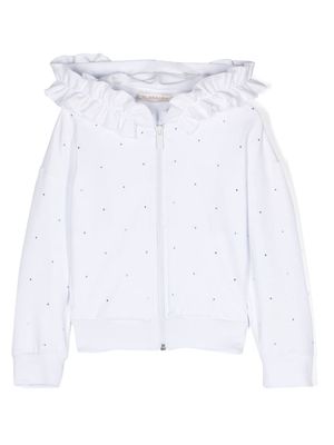 Monnalisa rhinestone-embellished zip-up hoodie - White