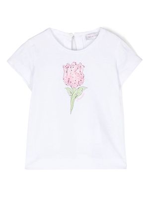 Monnalisa rhinestone floral-print T-shirt - White