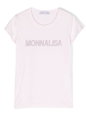 Monnalisa rhinestone-logo detail T-shirt - Pink