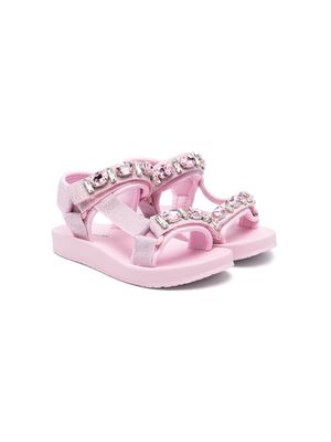 Monnalisa rhinestone touch-strap sandals - Pink