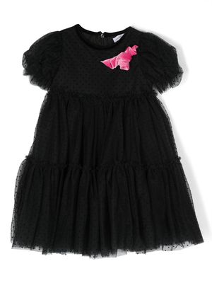 Monnalisa rose-appliqué tulle dress - Black