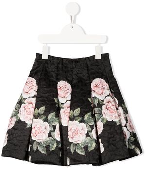 Monnalisa rose-print box-pleat skirt - Black