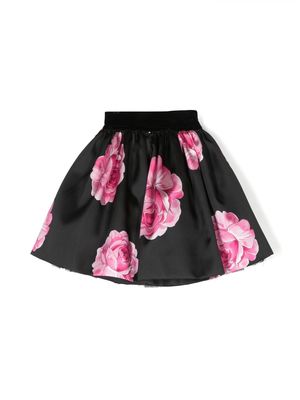 Monnalisa rose-print satin-finish skirt - Black
