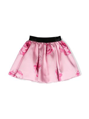 Monnalisa rose-print satin-finish skirt - Pink