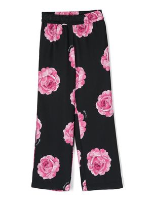 Monnalisa rose-print straight-leg trousers - Black