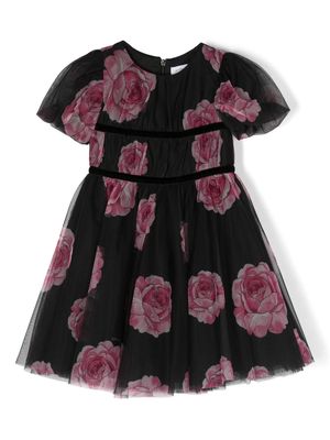 Monnalisa rose-print tulle dress - Black