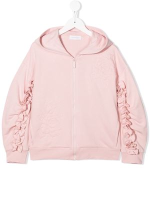 Monnalisa ruched embroidered hoodie - Pink