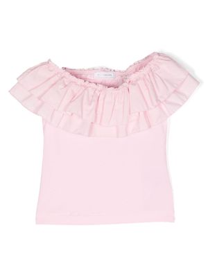 Monnalisa ruffle-detail cotton T-shirt - Pink