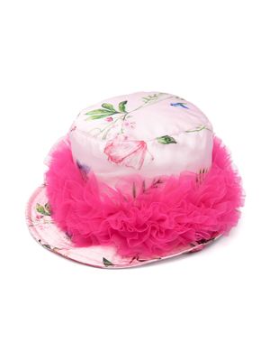 Monnalisa ruffle-detail floral-print bucket hat - Pink