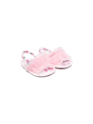Monnalisa ruffle-detail floral sandals - Pink