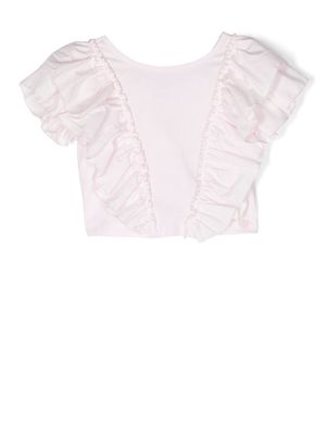 Monnalisa ruffle-trim cotton T-shirt - Pink